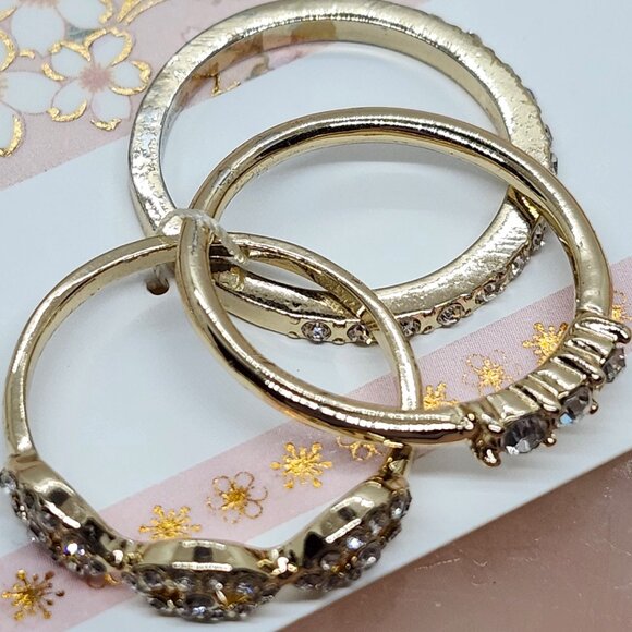 Torrid Gold-Tone Stack Rings with Clear Crystal Accents (Size 8) - Picture 6 of 7